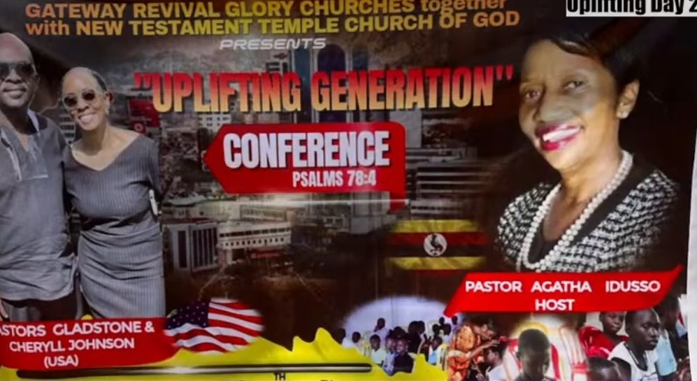 Uplifting Generation Conference poster featuring Pastors Gladstone and Cheryl Johnson and Pastor Agatha Idusso