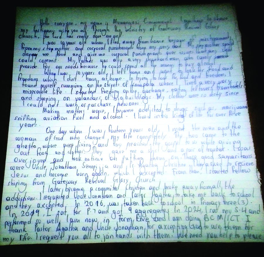 Handwritten testimony of Emmanuel Muwanguzi